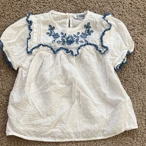 Mayoral Kids Blouse with Blue Floral Embroidery